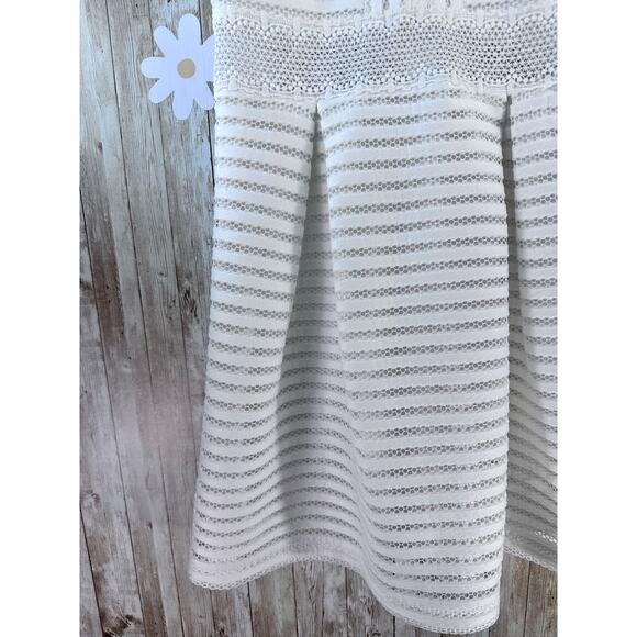 Francesca's A-Line Mini Dress M White Striped V Neck Sleeveless Lace‎ Trim Mesh - Picture 5 of 9